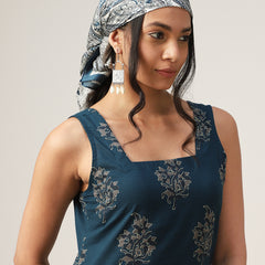 Kimayra Cotton Hip Length Printed Sleeveless Square Neck Straight Top