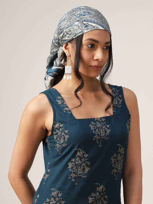 Kimayra Cotton Hip Length Printed Sleeveless Square Neck Straight Top