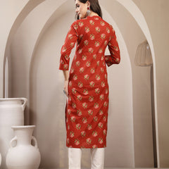 Kimayra Rayon Calf Length Printed 3/4 Sleeve Key Hole Neck Straight Kurta