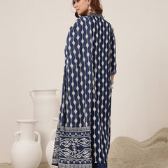 Kimayra Rayon Calf Length Printed 3/4 Sleeve V-Neck Straight Kurta Suit Set