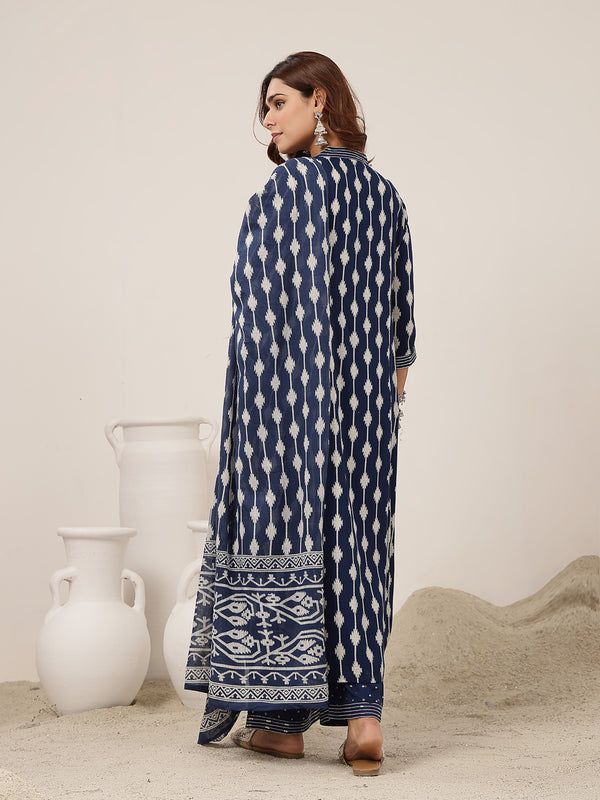 Kimayra Rayon Calf Length Printed 3/4 Sleeve V-Neck Straight Kurta Suit Set