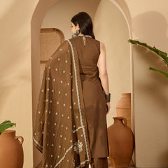 Kimayra Cotton Calf Length Printed Sleeveless Round Neck Straight Kurta Suit Set