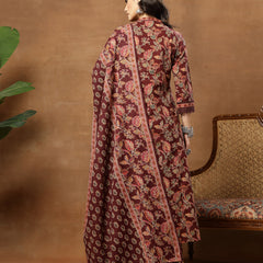 Kimayra Cotton Calf Length Printed 3/4 Sleeve V-Neck Flared Kurta Suit Set