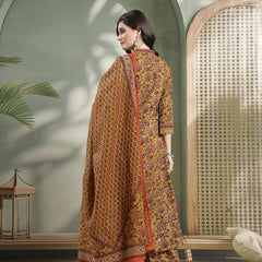 Kimayra Cotton Calf Length Printed 3/4 Sleeve V-Neck Flared Kurta Suit Set