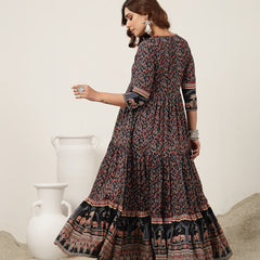 Kimayra Cotton Calf Length Printed 3/4 Sleeves V-Neck Anarkali Kurta