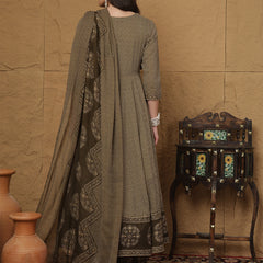 Kimayra Cotton Calf Length Printed 3/4 Sleeves V-Neck Anarkali Kurta Suit Set