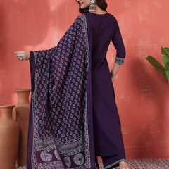 Kimayra Rayon Calf Length Solid 3/4 Sleeves V-Neck Semi-Flared Kurta Suit Set