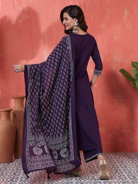 Kimayra Rayon Calf Length Solid 3/4 Sleeves V-Neck Semi-Flared Kurta Suit Set