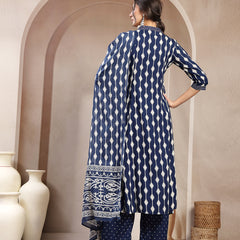 Kimayra Rayon Calf Length Printed 3/4 Sleeve V-Neck Flared Kurta Suit Set