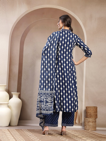 Kimayra Rayon Calf Length Printed 3/4 Sleeve V-Neck Flared Kurta Suit Set