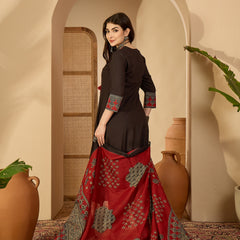 Kimayra Rayon Calf Length Solid 3/4 Sleeve V-Neck Flared Kurta Suit Set