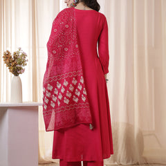 Kimayra Rayon Calf Length Solid 3/4 Sleeves Round Neck Flared Kurta Suit Set