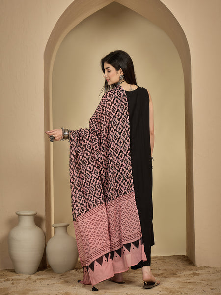 Kimayra Rayon Calf Length Solid Sleeveless V-Neck Flared Kurta Suit Set
