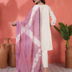 Kimayra Jacquard Knee Length Solid 3/4 Sleeves Round Neck Flared Kurta Suit Set