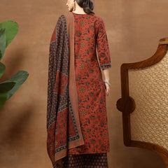 Kimayra Cotton Calf Length Printed 3/4 Sleeve Round Neck Straight Kurta Suit Set