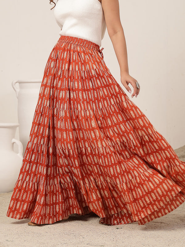 Kimayra Cotton Ankle Length Printed   Flared Skirt