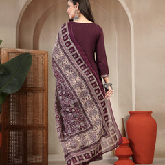 Kimayra Cotton Calf Length Solid 3/4 Sleeve Round Neck Straight Kurta Suit Set