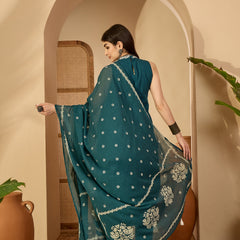 Kimayra Cotton Calf Length Printed Sleeveless Round Neck Straight Kurta Suit Set
