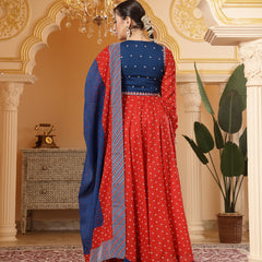 Kimayra Cotton Calf Length Printed Full Sleeves Round Neck Anarkali Kurta Suit Set