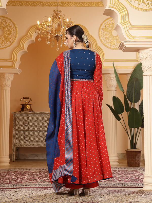 Kimayra Cotton Calf Length Printed Full Sleeves Round Neck Anarkali Kurta Suit Set