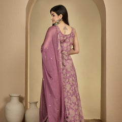 Kimayra Rayon Ankle Length Printed Sleeveless V-Neck Anarkali Kurta Suit Set