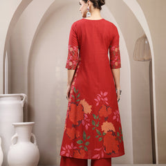 Kimayra Rayon Calf Length Printed 3/4 Sleeve V-Neck A-Line Kurta Suit Set