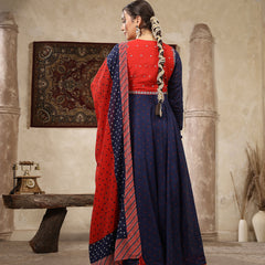 Kimayra Cotton Calf Length Printed Full Sleeves Round Neck Anarkali Kurta Suit Set