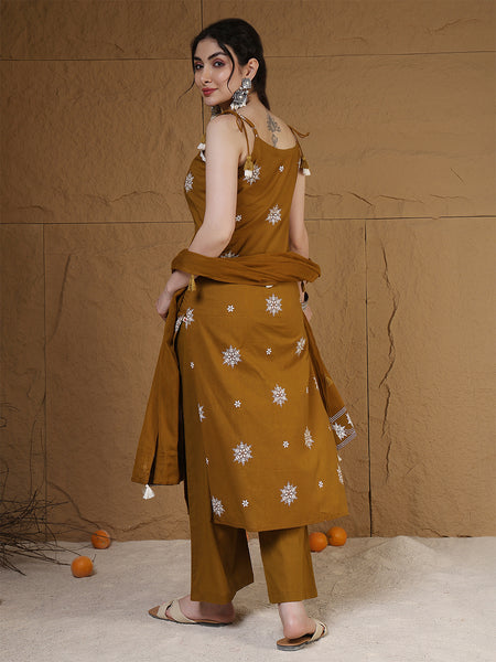 Kimayra Rayon Calf Length Printed Sleeveless Round Neck Straight Kurta Suit Set