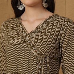 Kimayra Cotton Calf Length Printed 3/4 Sleeves V-Neck Anarkali Kurta Suit Set