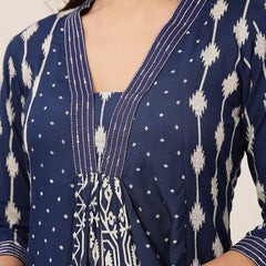 Kimayra Rayon Calf Length Printed 3/4 Sleeve V-Neck Straight Kurta Suit Set