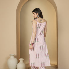 Kimayra Rayon Calf Length Printed Sleeveless Strappy Straight Kurta Suit Set