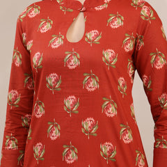 Kimayra Rayon Calf Length Printed 3/4 Sleeve Key Hole Neck Straight Kurta