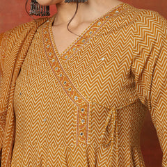 Kimayra Cotton Calf Length Printed 3/4 Sleeves V-Neck Anarkali Kurta Suit Set