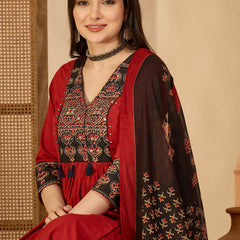 Kimayra Rayon Calf Length Solid 3/4 Sleeve V-Neck Flared Kurta Suit Set