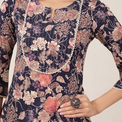 Kimayra  Calf Length Printed 3/4 Sleeve Round Neck Straight Kurta