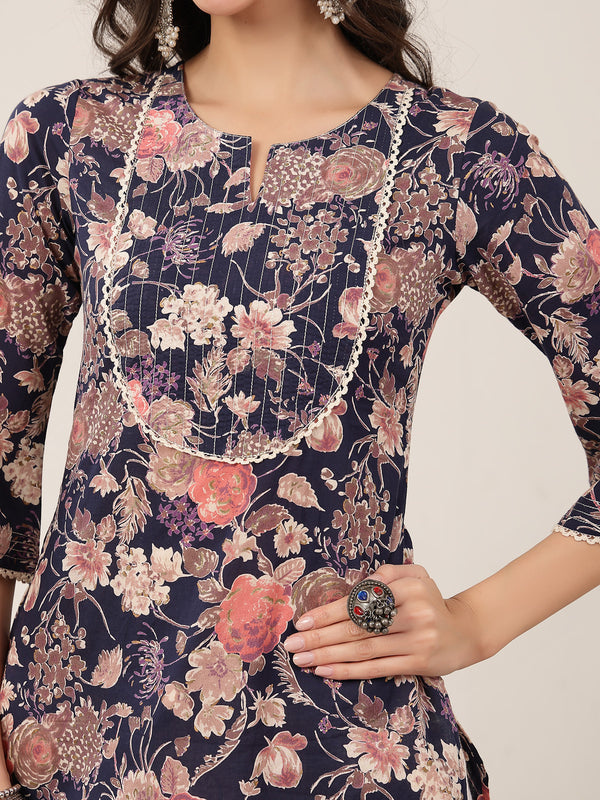 Kimayra  Calf Length Printed 3/4 Sleeve Round Neck Straight Kurta
