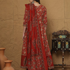 Kimayra Cotton Calf Length Printed 3/4 Sleeves Round Neck Anarkali Kurta Suit Set