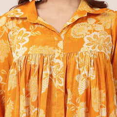 Kimayra Cotton Knee Length Printed 3/4 Sleeve Shirt Collar Flared Dress