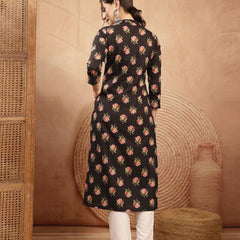 Kimayra Rayon Calf Length Printed 3/4 Sleeve Key Hole Neck Straight Kurta