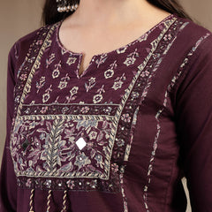 Kimayra Cotton Calf Length Solid 3/4 Sleeve Round Neck Straight Kurta Suit Set