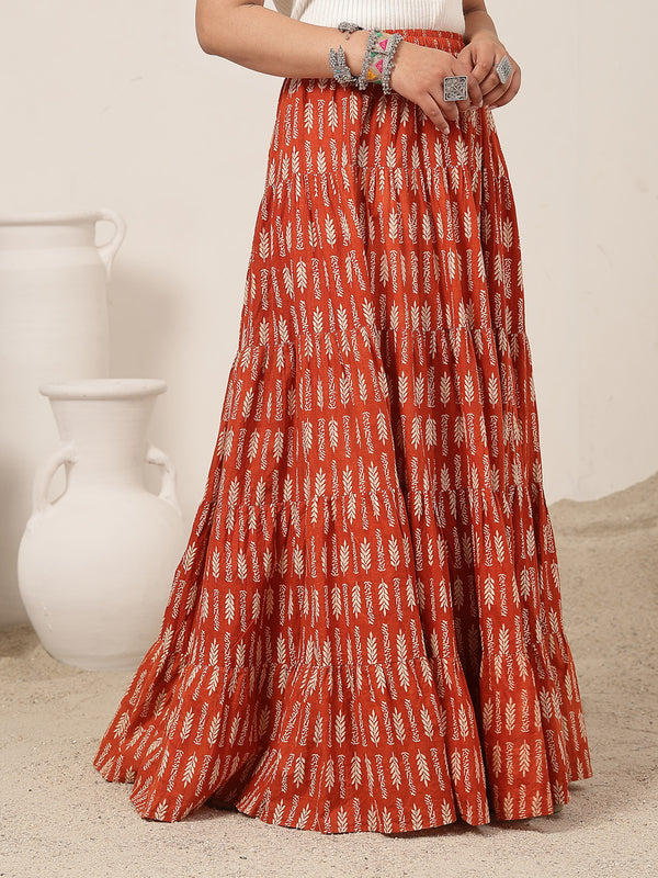Kimayra Cotton Ankle Length Printed   Flared Skirt