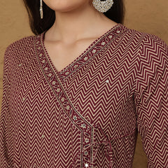 Kimayra Cotton Calf Length Printed 3/4 Sleeves V-Neck Anarkali Kurta Suit Set
