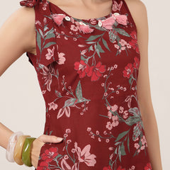 Kimayra Cotton Calf Length Printed Sleeveless Round Neck Flared Dress