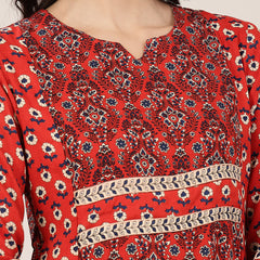 Kimayra Rayon Calf Length Printed 3/4 Sleeve Round Neck Straight Kurta Suit Set