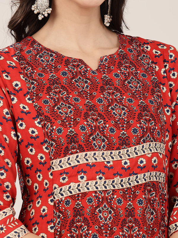 Kimayra Rayon Calf Length Printed 3/4 Sleeve Round Neck Straight Kurta Suit Set