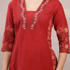 Kimayra Rayon Calf Length Printed 3/4 Sleeve V-Neck A-Line Kurta Suit Set