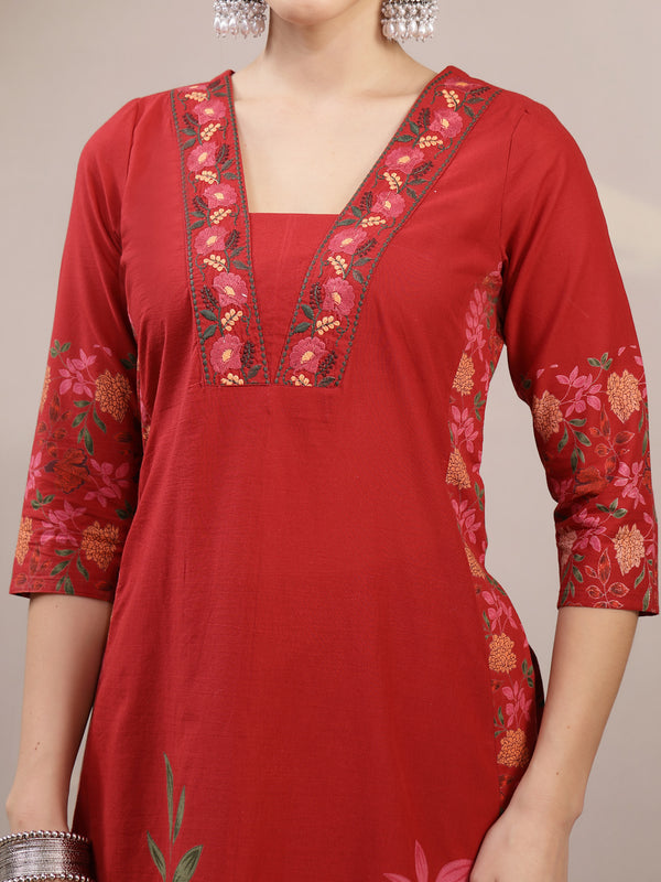 Kimayra Rayon Calf Length Printed 3/4 Sleeve V-Neck A-Line Kurta Suit Set