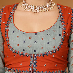 Kimayra Cotton Calf Length Printed Full Sleeves Round Neck Anarkali Kurta Suit Set