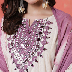Kimayra Jacquard Knee Length Solid 3/4 Sleeves Round Neck Flared Kurta Suit Set