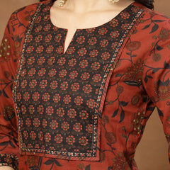 Kimayra Cotton Calf Length Printed 3/4 Sleeve Round Neck Straight Kurta Suit Set